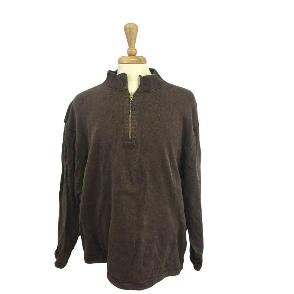 Age Of Wisdom Mens Pull Over 1/2 Zip Sweater XXL L/S Green Brown REVERSIBLE